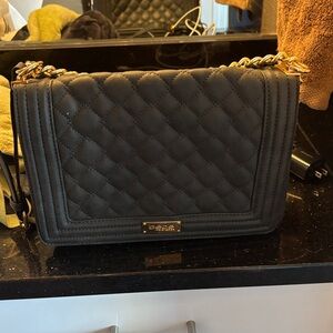 bebe Black Quilted Crossbody Bag with Gold Chain